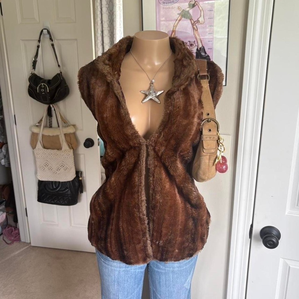 Y2K 2000s Chico's Brown Faux Fur Vest